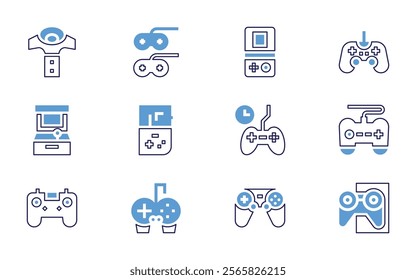 Video games icon set. Bold line style. Duotone colors. Editable stroke. videogame, gameconsole, mobilegame, gamecontroller, gamepad.