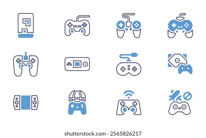 Video games icon set. Bold line style. Duotone colors. Editable stroke. joystick, videogame, gameboy, game, gamecontroller, gamepad, virtualreality.