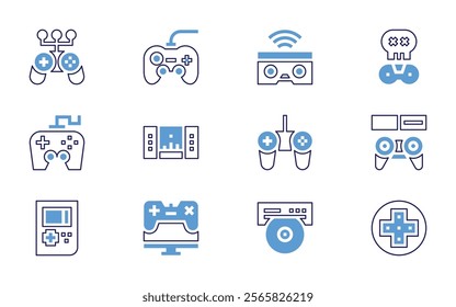 Video games icon set. Bold line style. Duotone colors. Editable stroke. gamecontroller, videogame, gameover, gamepad, gaming, controller, oculusrift, handheldconsole.