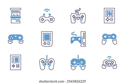 Video games icon set. Bold line style. Duotone colors. Editable stroke. gameconsole, gameboy, gamecontroller, gamepad, console, database.