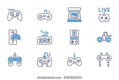 Video games icon set. Bold line style. Duotone colors. Editable stroke. controllerpad, videogamecontroller, live, videogame, arcadegame.