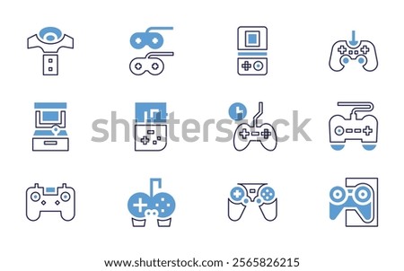 Video games icon set. Bold line style. Duotone colors. Editable stroke. videogame, gameconsole, mobilegame, gamecontroller, gamepad.