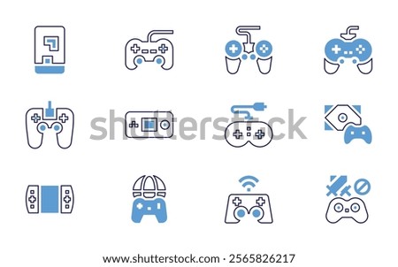 Video games icon set. Bold line style. Duotone colors. Editable stroke. joystick, videogame, gameboy, game, gamecontroller, gamepad, virtualreality.