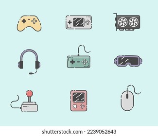 Video games icon set. Colored flat vector illustration. Isolated on white background. 