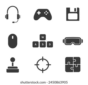 Video games icon set. Flat vector illustration. White background. 