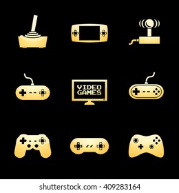 Video Games Icon Set with Gold Icons