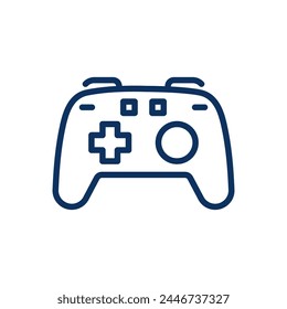 Video Games Icon. Thin Line Illustration of Modern Game Controller, Representing Current Gaming, Interactive Entertainment, and Digital Leisure Activities. Isolated Outline Vector Sign.	