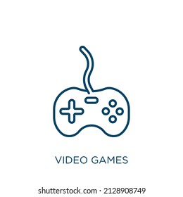 video games icon. Thin linear video games outline icon isolated on white background. Line vector video games sign, symbol for web and mobile