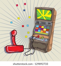 Video Games Icons Arcade Machine and joystick. on vintage background