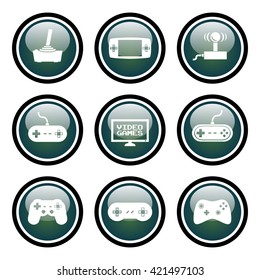 Video Games Icons Glass Button Icon Set