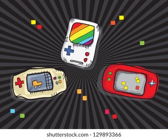 Video Games Icons ( Retro Consoles), on black background. Vector