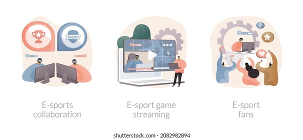 Video Games Industry Abstract Concept Vector Illustration Set. ESports Collaboration, Game Streaming, E-sport Fan Club And Community, Champion League Sponsorship, Entertainment Abstract Metaphor.