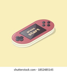 Video games. Isometric game console. Colorful vector illustration on yellow background. 