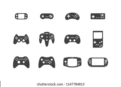 Video games joystick icons set. Silhouette Black. isolated on white background