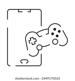 Video games line icon. Game genres and attributes. Controller, joystick and computer. Game console