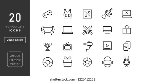 video games line icons. vector linear icon set.
