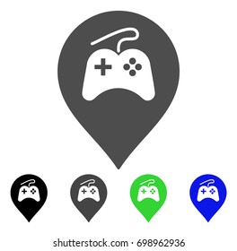 Video Games Marker flat vector icon. Colored video games marker, gray, black, blue, green icon versions. Flat icon style for application design.