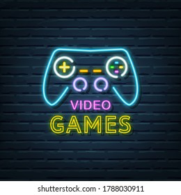 video games neon sign vector elements