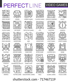 Video games outline mini concept symbols. Modern stroke linear style illustrations set. Perfect thin line icons.