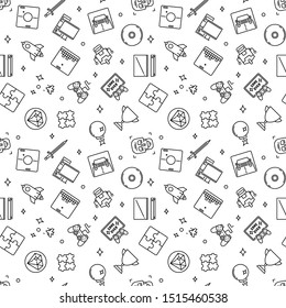 Video Games outline pattern. Vector game concept seamless background 