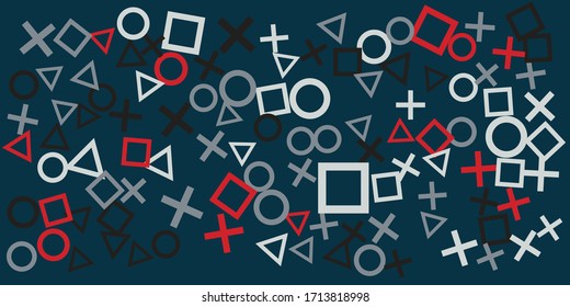 Video games outline pattern. Vector game concept seamless background. Play station game pad. Abstract background controller seamless pattern on dark background