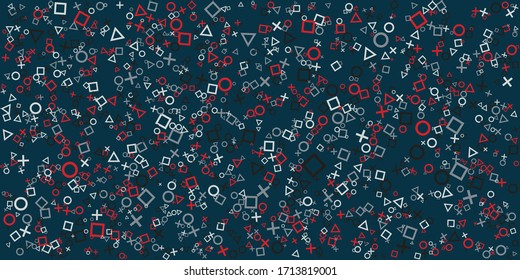 Video games outline pattern. Vector game concept seamless background. Play station game pad. Abstract background controller seamless pattern on dark background