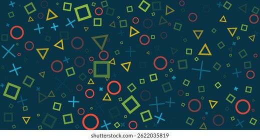 Video games outline pattern. Vector game concept seamless background. Play station game pad. Abstract background controller seamless pattern on dark background