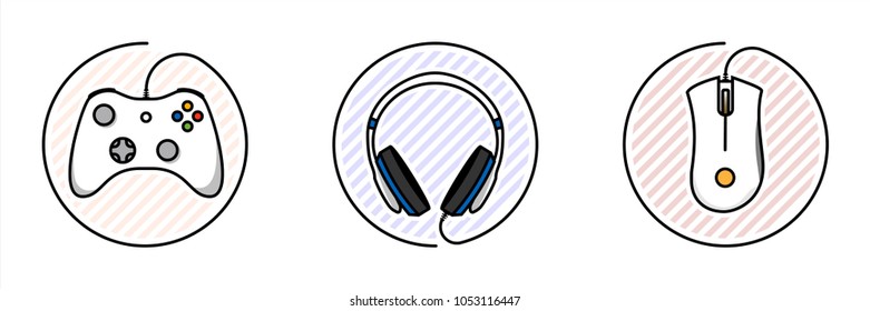 video games and pc components icon set