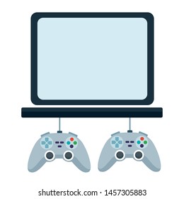 video games play console gamepads controllers with tv screen cartoon vector illustration graphic design