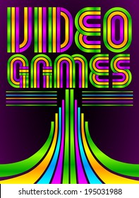 Video Games - poster - card - vector lettering - eighties video games style