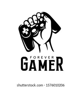 Video games related t-shirt design. Forever gamer quote text phrase quotation. Vector vintage illustration.