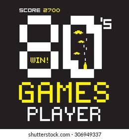 Video games typography, t-shirt graphics, vectors