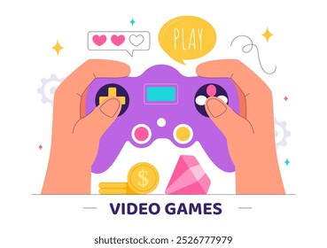 Vídeo Games Ilustração vetorial com programadores Jogando controladores Gamepad em lutas de console no Android, Mobile e computador em um plano de fundo plano