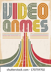 Video Games - vector lettering - poster,  card - eighties video games style