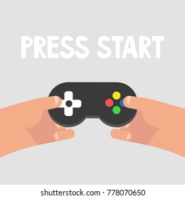 Video gaming, concept. Hands holding a game pad / flat editable vector illustration, clip art
