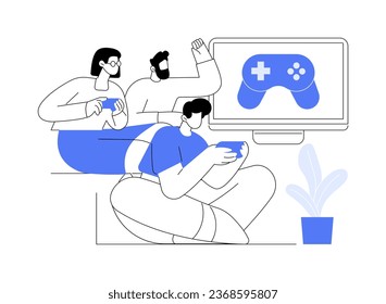 Video gaming lounge isolated cartoon vector illustrations. Happy colleagues play video games in an office lounge zone, entertainment time together, modern workplace, work break vector cartoon.