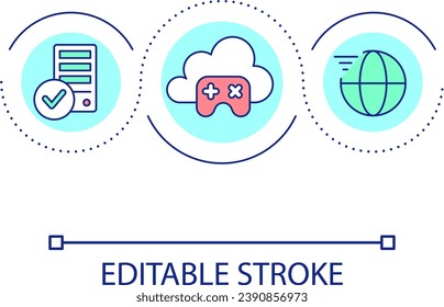 Video gaming services loop concept icon. Consoles for playing. Digital entertainment abstract idea thin line illustration. Isolated outline drawing. Editable stroke
