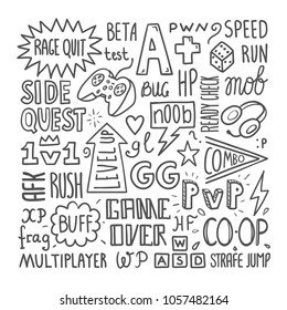 Video gaming slang lettering poster template, hand drawn vector illustration 