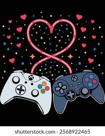 Video Gaming Valentine Graphic Design Art- Gaming Illustration, Gamer Silhouette Artwork, Video Game T-Shirt Design, Romantic Gaming Craft, Love-Themed Gamer Art, Creative Gaming Vector, Valentine