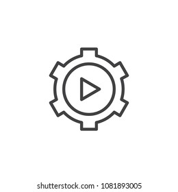 Video Gear outline icon. linear style sign for mobile concept and web design. Play Settings simple line vector icon. Symbol, logo illustration. Pixel perfect vector graphics