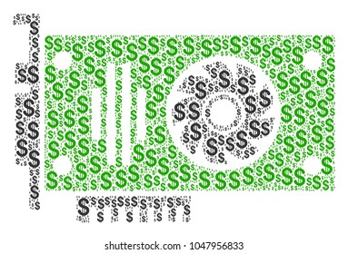 Video Gpu Card composition of american dollars. Vector dollar symbols are organized into video GPU card illustration.
