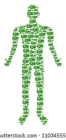 Video GPU card man avatar. Vector video GPU card icons are organized into man collage.