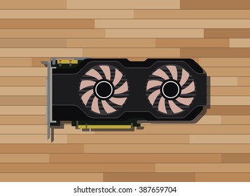 video graphic card isolated with wood background
