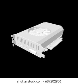 Video graphic card,GPU. Isolated on black background.3d Vector illustration.