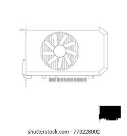Video graphic card,GPU. Isolated on white background. Vector outline illustration.Top view.
