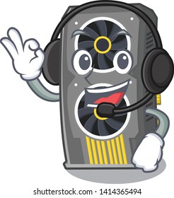 video graphics card with headphone cartoon