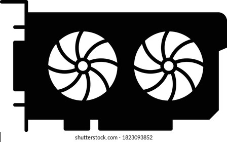 Video Graphics Gpu Card With Double Fan Concept Vector Icon Design, Data Center And Web Hosting Symbol On White Background, Computer Hardward Sign, Cryptocurrency Mining Equipment