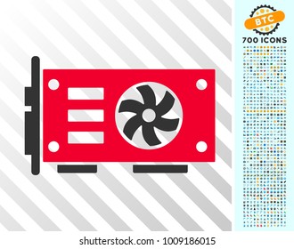 Video Graphics Gpu Card icon with 7 hundred bonus bitcoin mining and blockchain graphic icons. Vector illustration style is flat iconic symbols designed for crypto-currency software.
