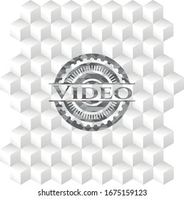 Video grey badge with geometric cube white background