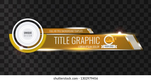 Video headline title or lower third template with flow and bokeh lights effect. Unique banner design for video. Golden color.